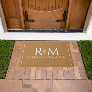 Modern Caramel Monogram Door Mat