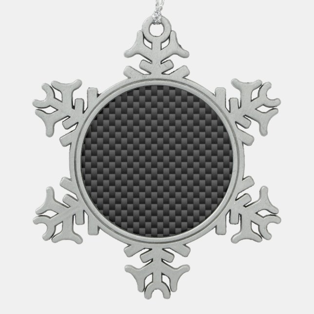 Modern Carbon Fibre Style Print Background Snowflake Pewter Christmas Ornament (Front)