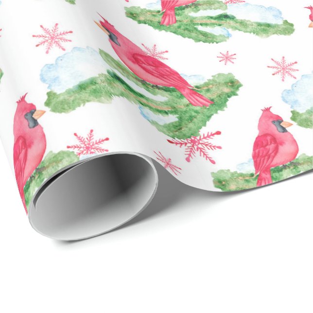 Modern Cardinal Deep Pink  Watercolor Wrapping Paper (Roll Corner)