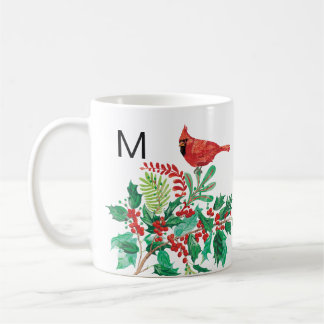 Modern Cardinal Holly Monogram Classic Mug, 11 oz Coffee Mug