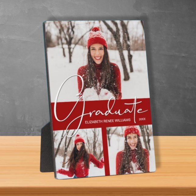 Modern Cardinal Red Graduation Photo Collage Plaque (Creator Uploaded)
