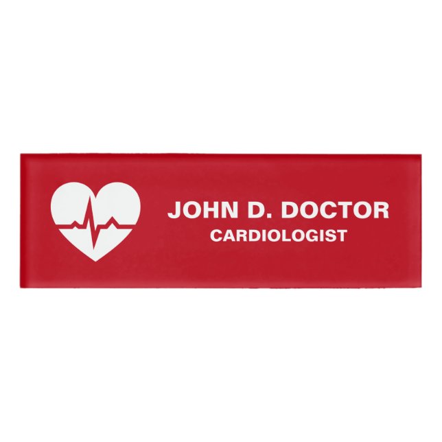 Modern cardiology cardiologist red name tag (Front)