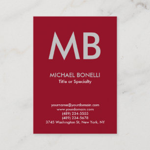 Modern carmine red grey monogram business card