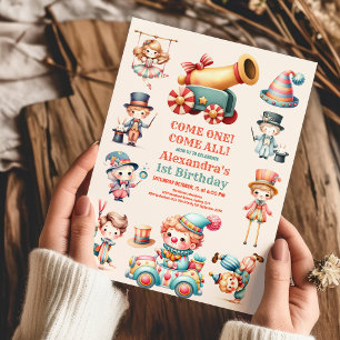 Modern Carnival Circus Festival Show 1st Birthday  Invitation