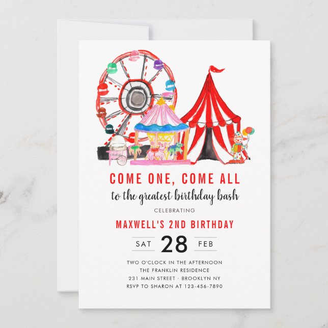 Modern Carnival Circus Festival Show Kid Birthday Invitation (Front)