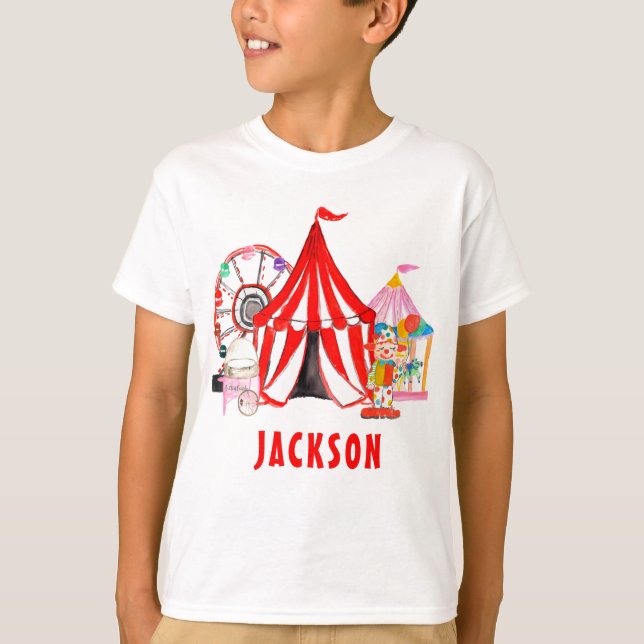 Modern Carnival Circus Festival Show Kid's Name T-Shirt (Front)