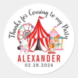 Modern Carnival Circus Show Kid Thank You Birthday Classic Round Sticker