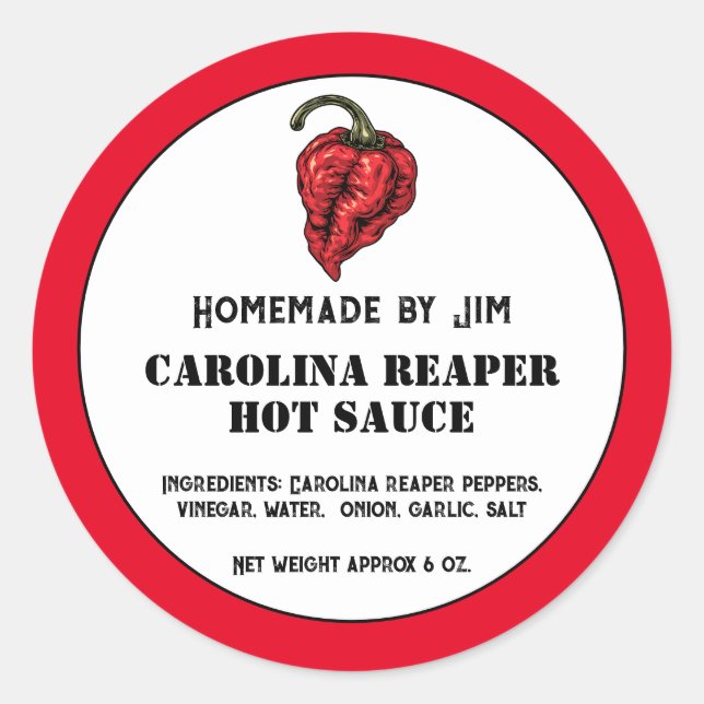 Modern Carolina Reaper Pepper Hot Sauce Label  (Front)