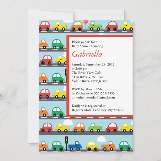 Modern Cars Boy Baby Shower Invitation (Front)