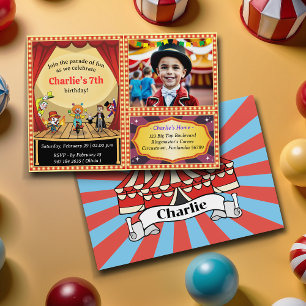 Modern Cartoon Circus Photo Birthday Invitation