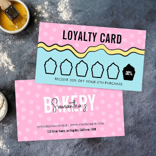 Modern Cartoon Colourful Fun Groovy Cupcake Bakery Loyalty Card