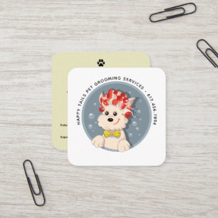 Modern Cartoon Pet Grooming Square Business Card
