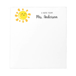 Modern Cartoon Smiling Yellow Sun Cute Teacher Notepad