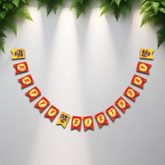 Modern Cartoon Superhero Comic Book Happy Birthday Bunting (Creator Uploaded)