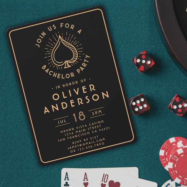 Modern Casino Bachelor Party Poker Card | Black (Creator Uploaded)