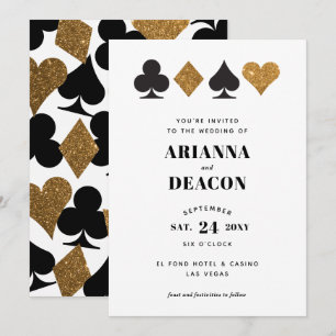 Modern Casino Gold Glitter Wedding Invitation