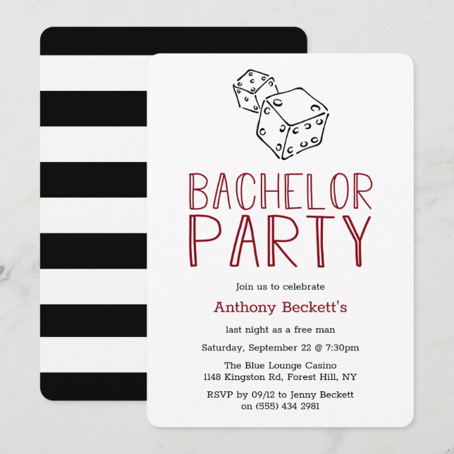 Modern Casino Night Bachelor Party Invitation (Front/Back)