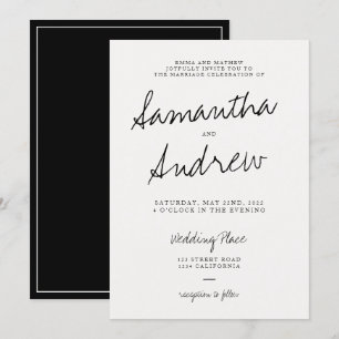 Modern casual black ivory typography wedding invitation