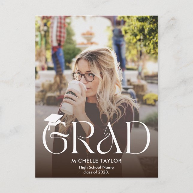 Modern Casual Calligraphy Two Photos Graduation  Invitation Postcard (Front)
