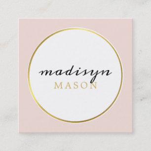 MODERN CASUAL elegant border black gold blush pink Square Business Card