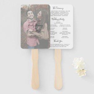 Modern Casual Elegant Script Photo Wedding Program Hand Fan