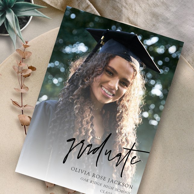 Modern Casual Handwritten Photo Graduation Invitation (Creator Uploaded)