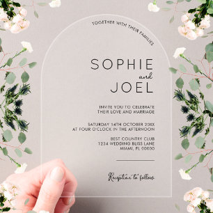 Modern Casual Minimalist Black on Clear Wedding Acrylic Invitations