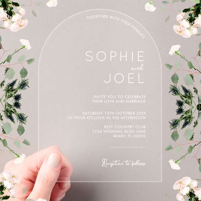 Modern Casual Minimalist White on Clear Wedding Acrylic Invitations (Creator Uploaded)