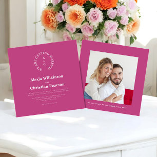 Modern casual monogram pink stylish wedding  invitation