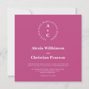 Modern casual monogram pink stylish wedding  invitation