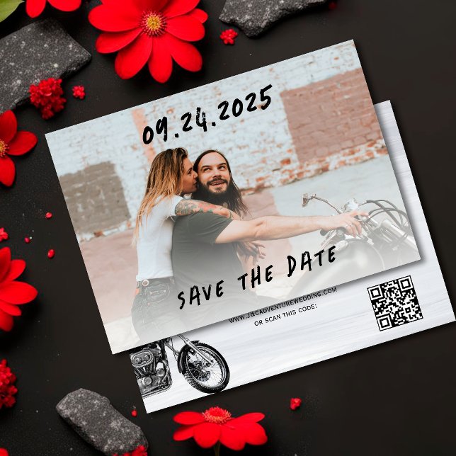Modern Casual Motorcycle Adventure Wedding Photo Save The Date (Creator Uploaded)