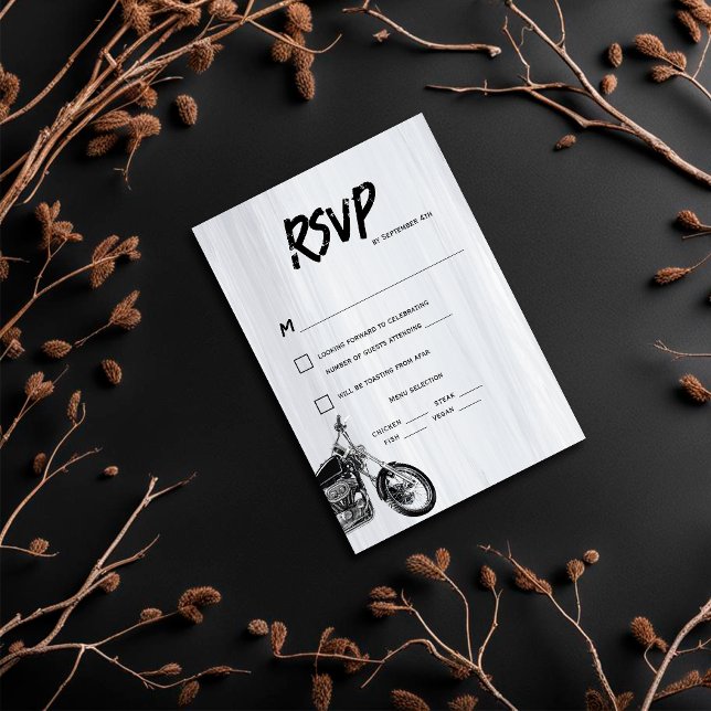 Modern Casual Motorcycle Biker Themed Wedding  RSVP Card (Creator Uploaded)