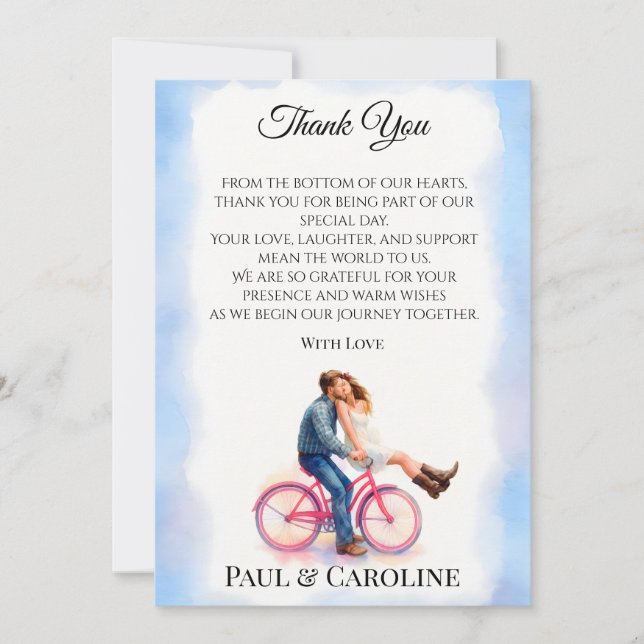 Modern Casual Romantic Couple Illustration Party Thank You Card (Front)