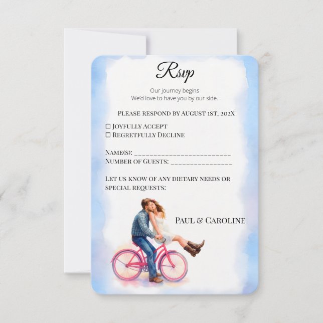 Modern Casual RomanticWedding Couple Watercolor  RSVP Card (Front)