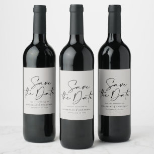 Modern casual script black grey typography wedding wine label