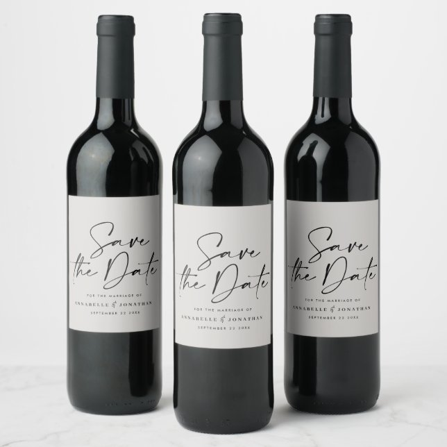 Modern casual script black grey typography wedding wine label (Bottles)
