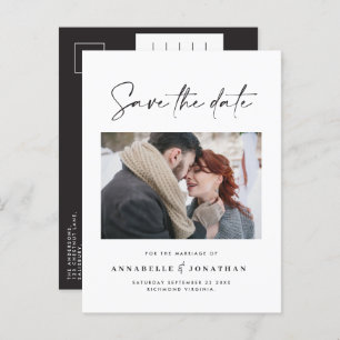Modern casual script black typography wedding  announcement postcard