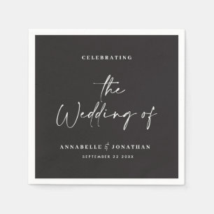 Modern casual script black typography wedding napkin