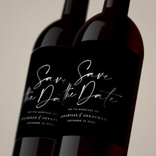 Modern casual script black typography wedding wine label