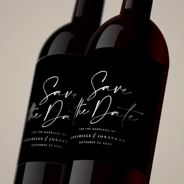 Modern casual script black typography wedding wine label (Creator Uploaded)