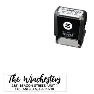 Modern casual script custom family name address self-inking stamp