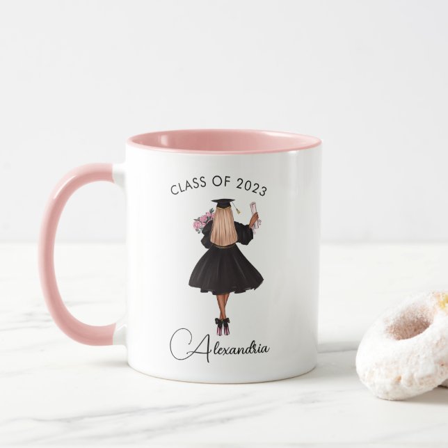 Modern Casual Script Graduate Class of 2023 Custom Mug (With Donut)