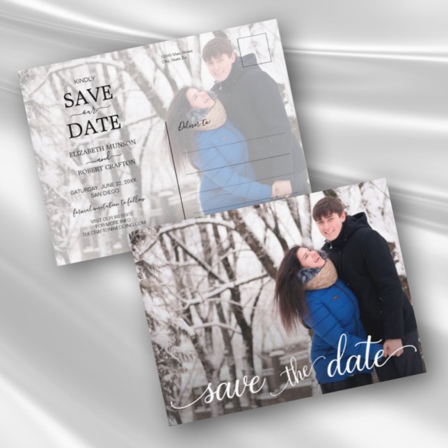 Modern Casual Script Photo Wedding Save the Date   Announcement Postcard (Creator Uploaded)