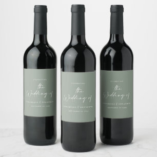 Modern casual script sage greentypography wedding wine label