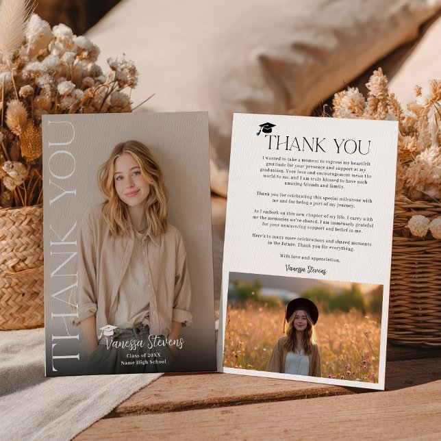 Modern Casual  Simple Trendy 2 photos graduation Thank You Card (Modern Casual Simple Trendy 2 photos graduation Thank You Card)