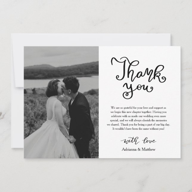 Modern Casual Thank You Script Wedding Photo  Card (Front)