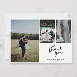Modern Casual Wedding Thank You Script Four Photo  Card