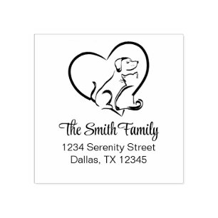 Modern Cat and Dog - Family Name Return Address Rubber Stamp