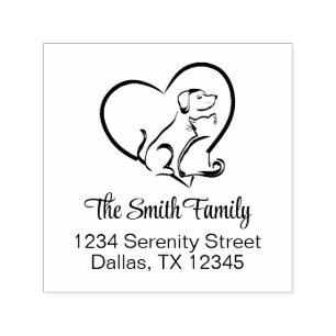 Modern Cat and Dog - Family Name Return Address Self-inking Stamp