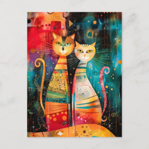 Modern Cat Design in Cosmic Galaxy Postcard